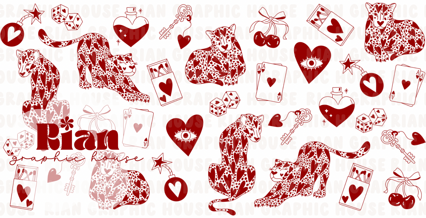 Lucky Leopard Love//Red Sipper Wrap PNG
