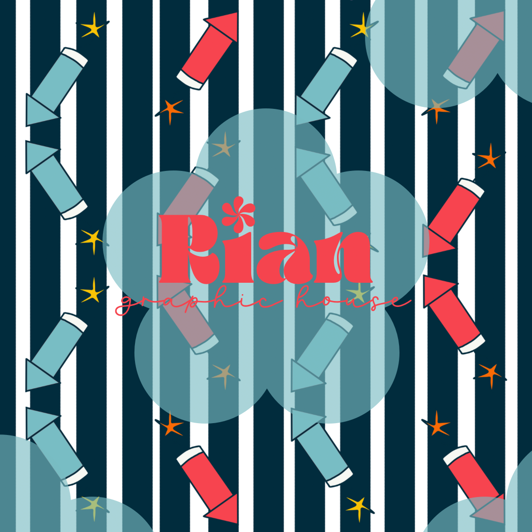 Retro Fourth//Rockets on Navy Seamless