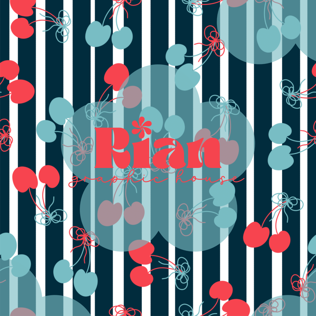 Retro Fourth//Cherries on Navy Seamless