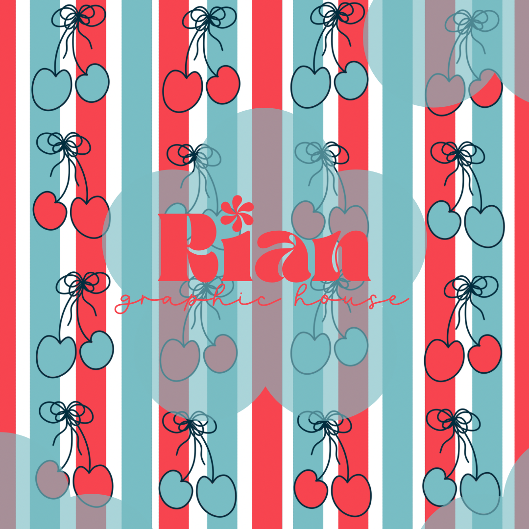 Retro Fourth//Cherries on Flag Stripes Seamless