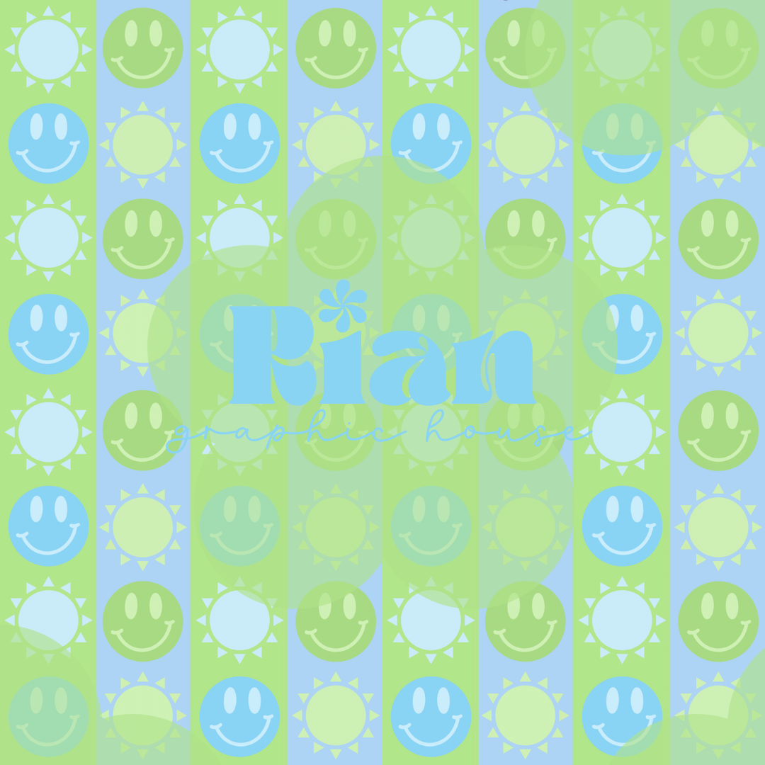 Smileys//Lime Green + Sky Blue Seamless