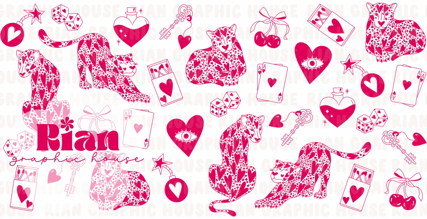 Lucky Leopard Love//Hot Pink Sipper Wrap PNG