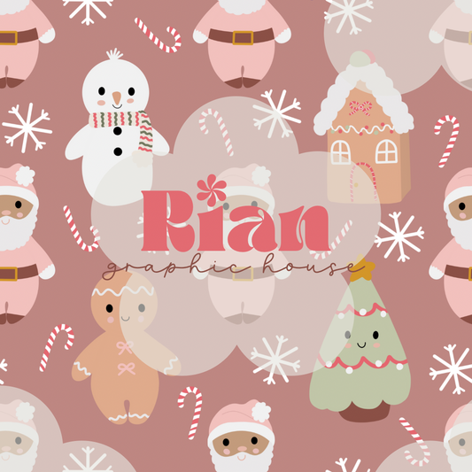 Snuggly Pink Santas Seamless