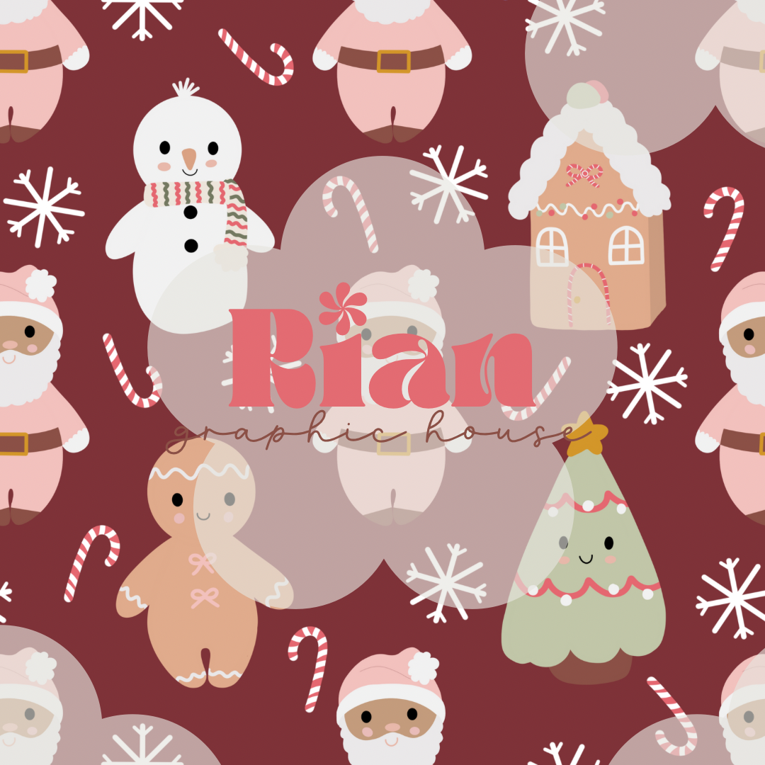 Snuggly Pink Santas//Traditional Colors Seamless