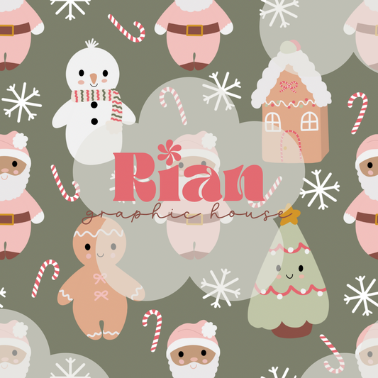 Snuggly Pink Santas//Traditional Colors Seamless