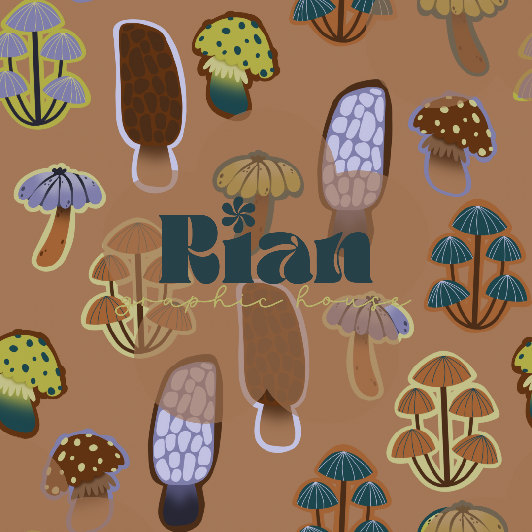 Forest Mushrooms//Tan Seamless