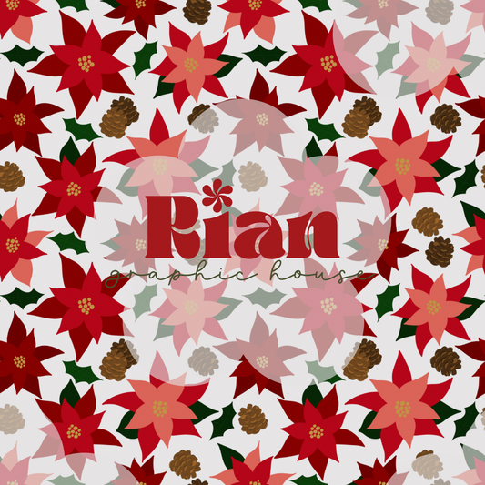 Poinsettias + Pinecones Seamless