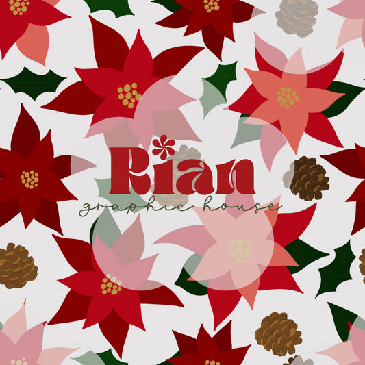 Poinsettias + Pinecones Seamless