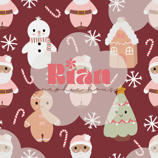 Snuggly Pink Santas//Traditional Colors Seamless