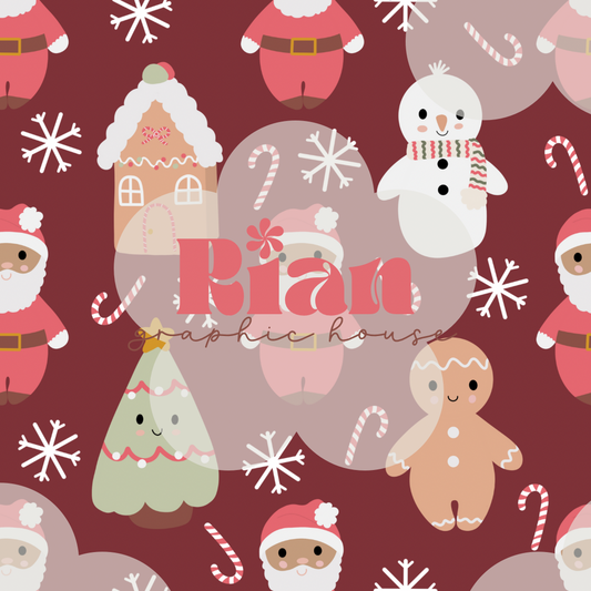 Snuggly Red Santas//Traditional Colors Seamless