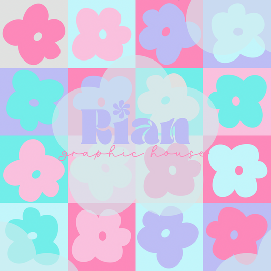 Flower Power Patchwork//Blue Seamless